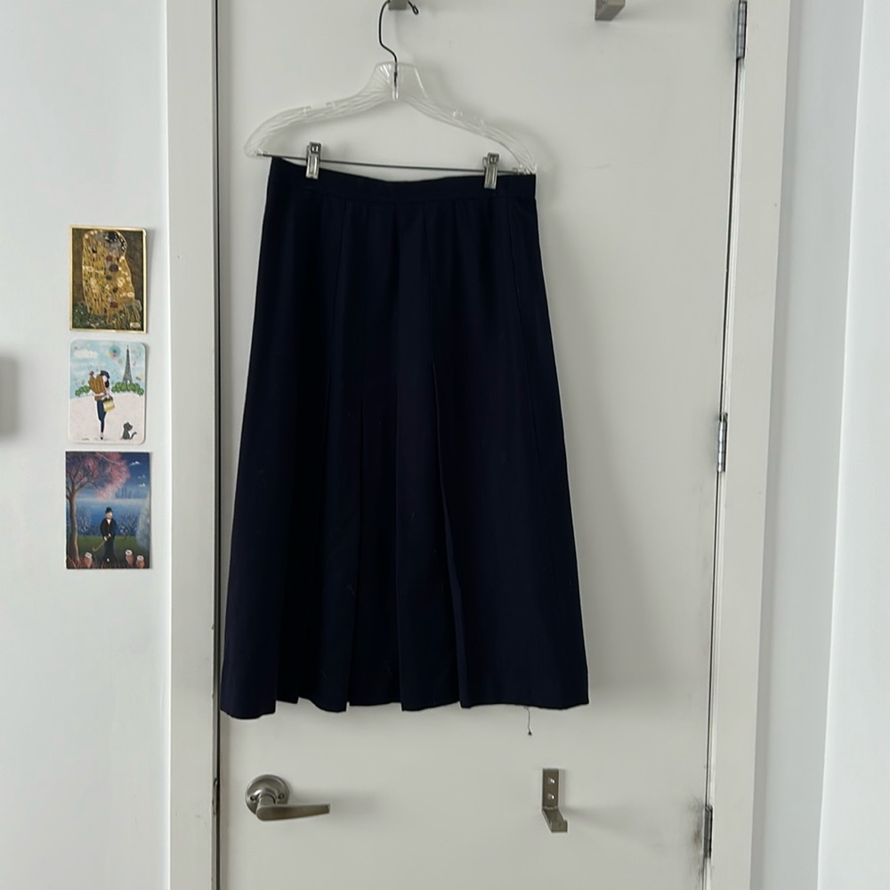 Blue vintage pleated wool midi skirt